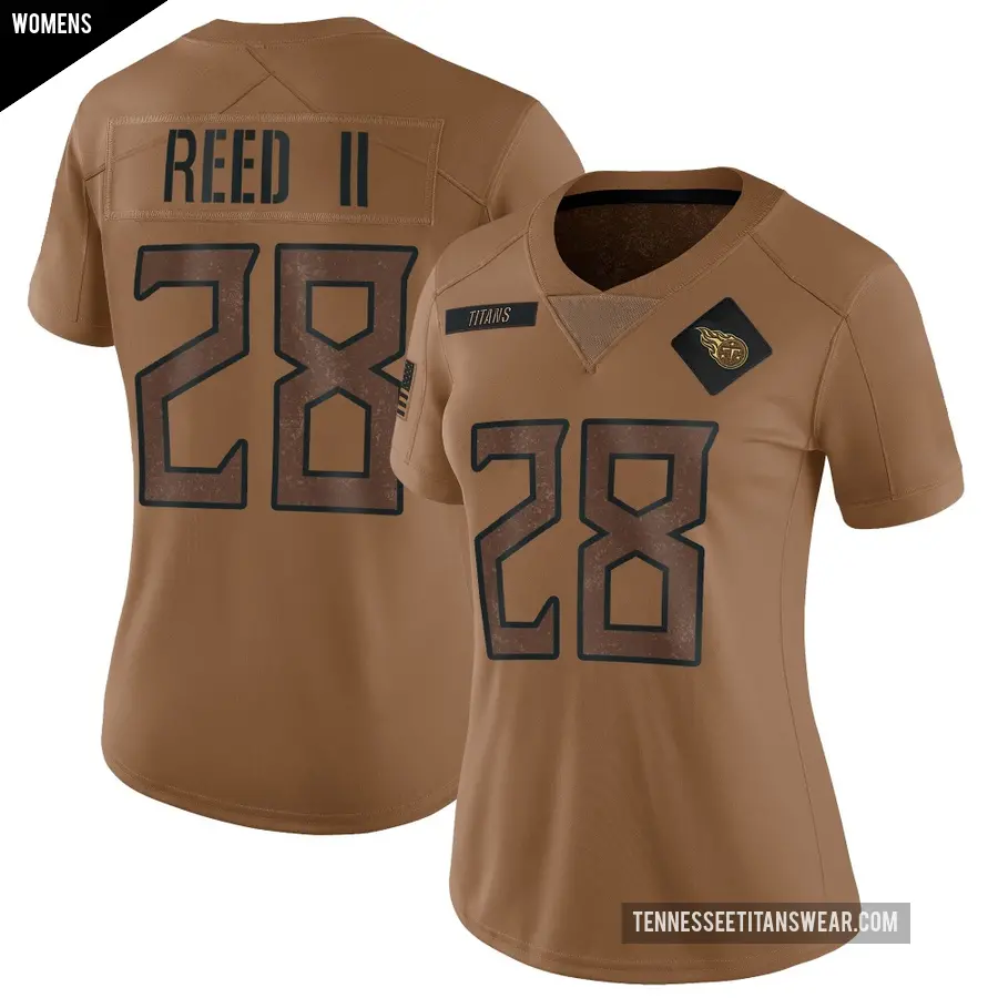 Women's Tennessee Titans ＃28 Jerrick Reed II Brown Limited 2023 Salute To Service Jersey