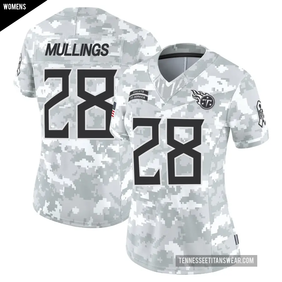 Women's Tennessee Titans ＃28 Kalel Mullings Arctic Camo Limited 2024 Salute to Service Jersey