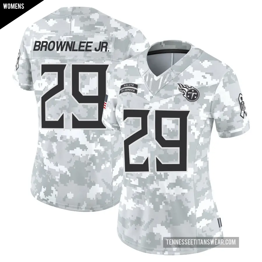 Women's Tennessee Titans ＃29 Jarvis Brownlee Jr. Arctic Camo Limited 2024 Salute to Service Jersey