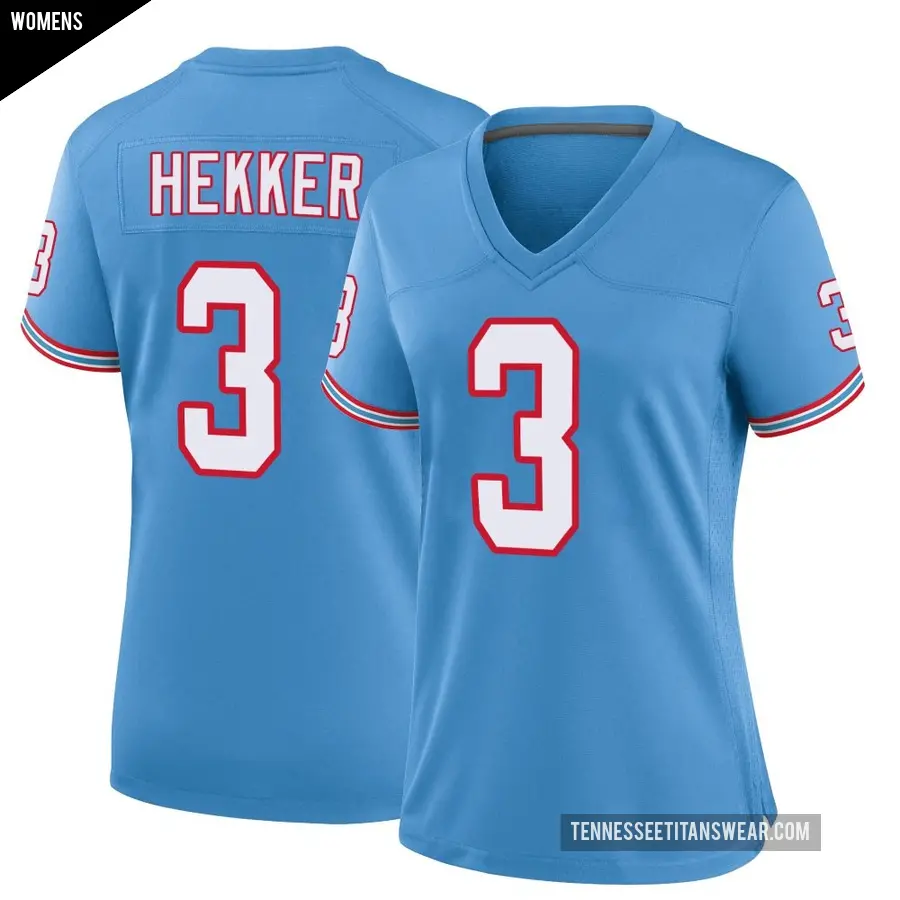 Women's Tennessee Titans ＃3 Johnny Hekker Light Blue Game Oilers Throwback Alternate Jersey