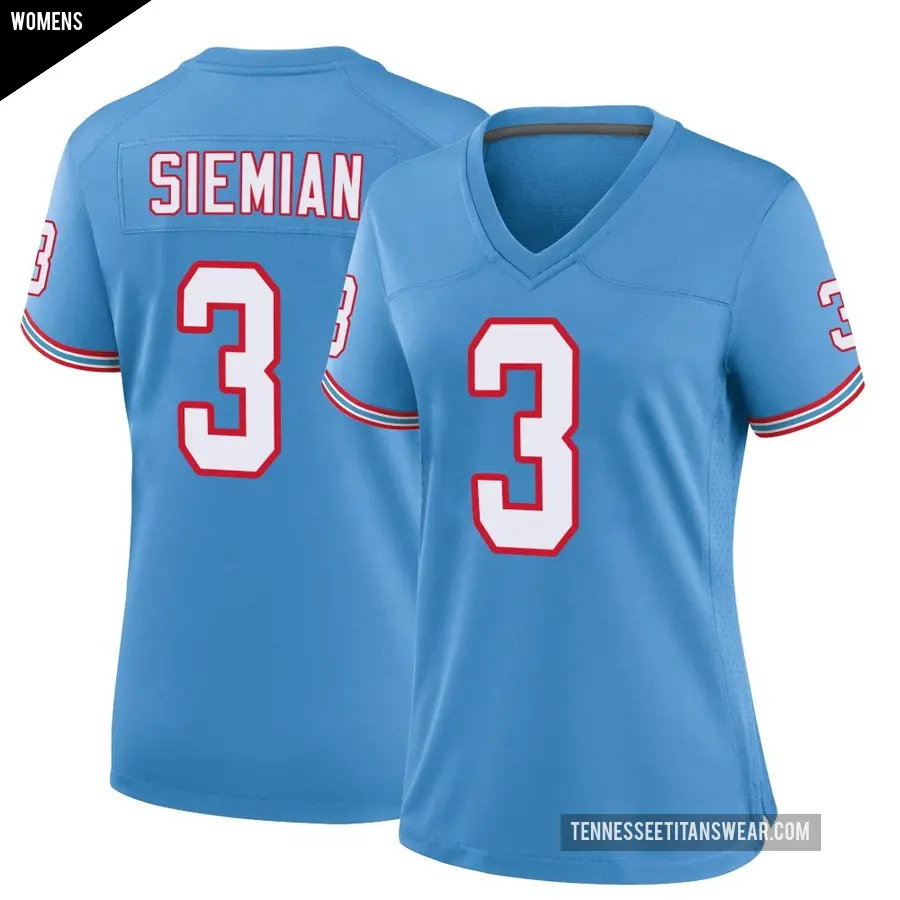 Women's Tennessee Titans ＃3 Trevor Siemian Light Blue Game Oilers Throwback Alternate Jersey