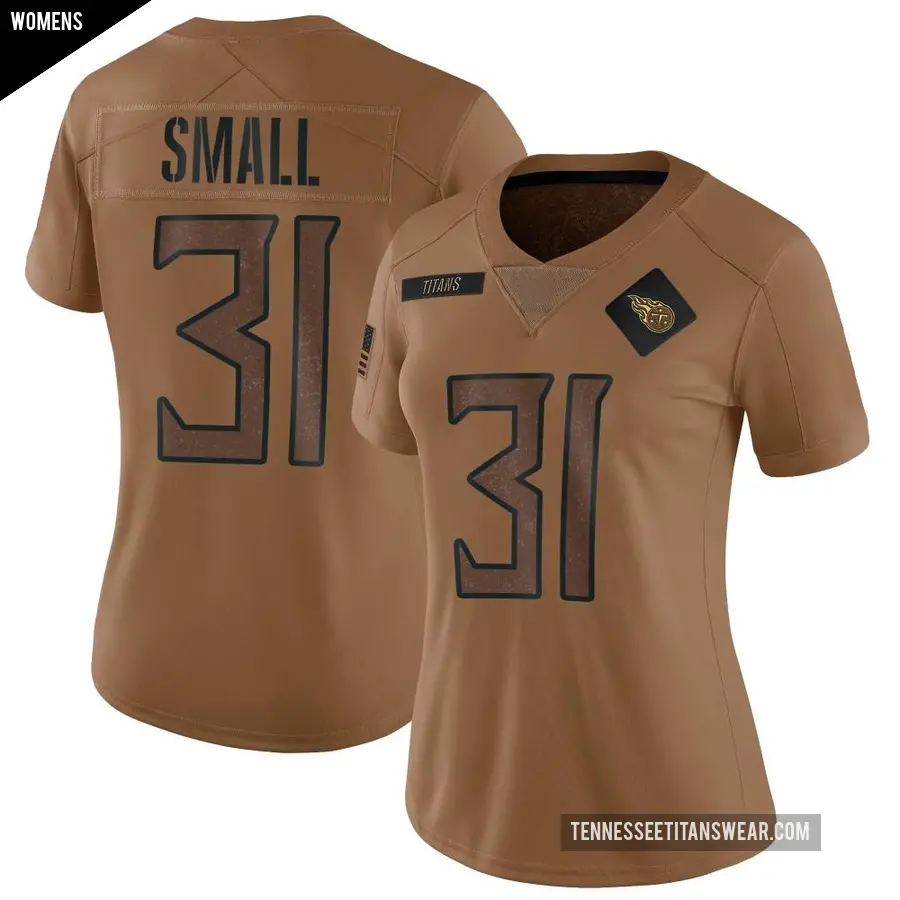 Women's Tennessee Titans ＃31 Jabari Small Brown Limited 2023 Salute To Service Jersey