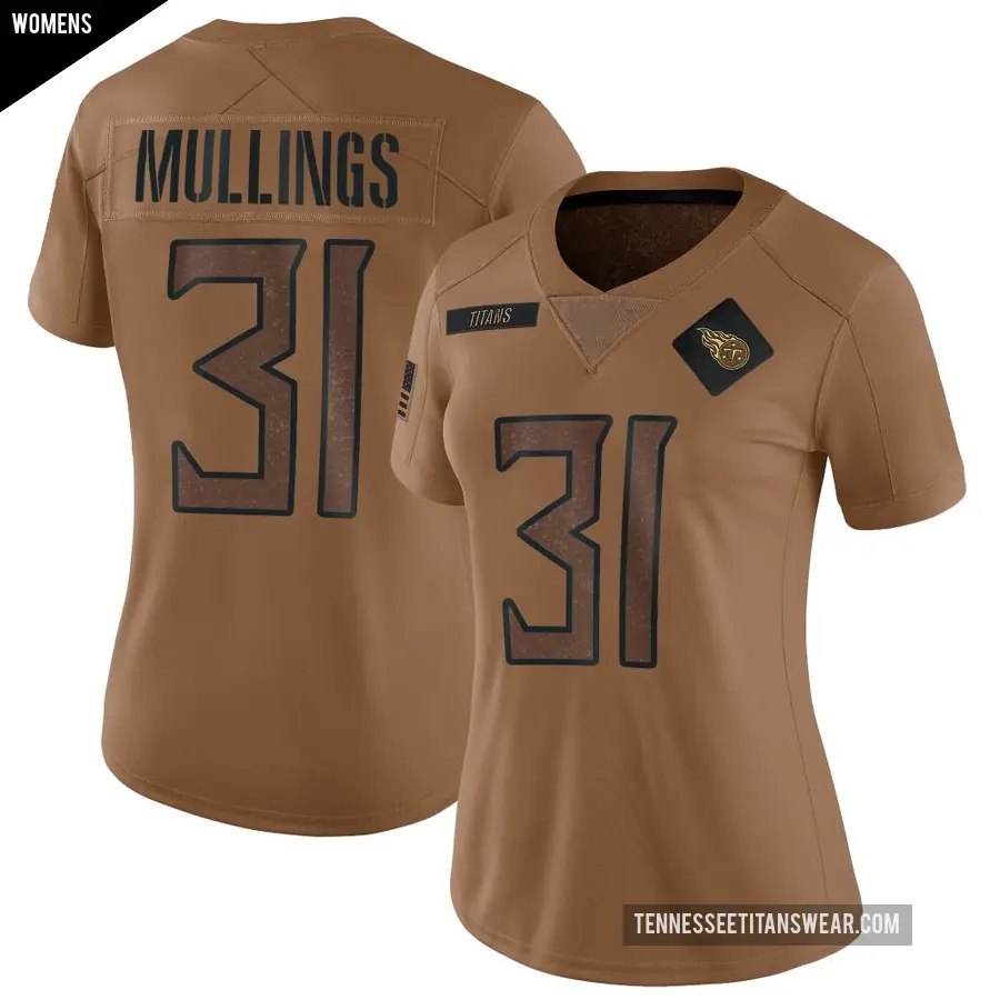 Women's Tennessee Titans ＃31 Kalel Mullings Brown Limited 2023 Salute To Service Jersey
