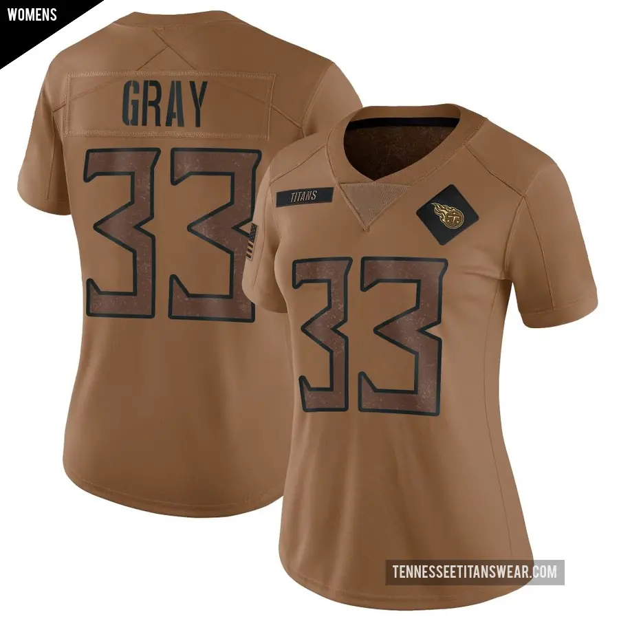 Women's Tennessee Titans ＃33 Cedric Gray Brown Limited 2023 Salute To Service Jersey