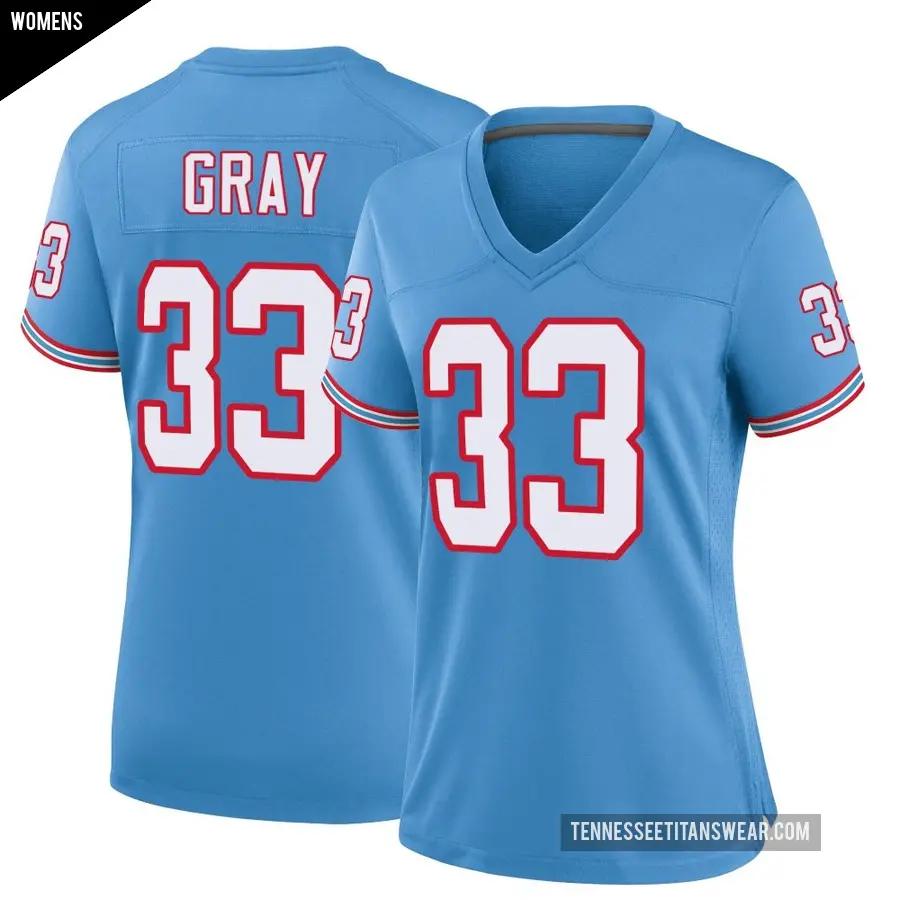 Women's Tennessee Titans ＃33 Cedric Gray Light Blue Game Oilers Throwback Alternate Jersey