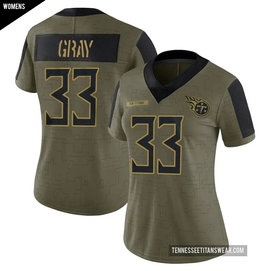 Women's Tennessee Titans ＃33 Cedric Gray Olive Limited 2021 Salute To Service Jersey