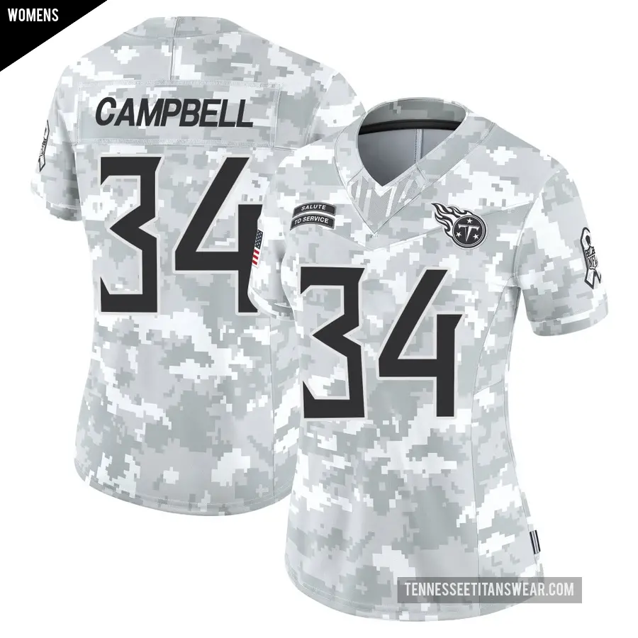 Women's Tennessee Titans ＃34 Earl Campbell Arctic Camo Limited 2024 Salute to Service Jersey