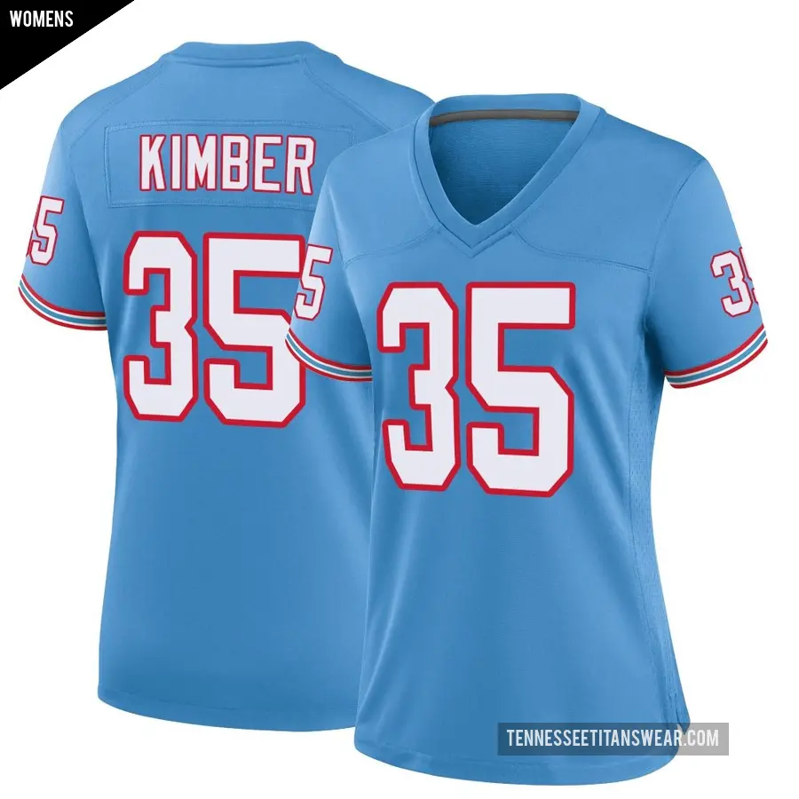 Women's Tennessee Titans ＃35 Jalen Kimber Light Blue Game Oilers Throwback Alternate Jersey