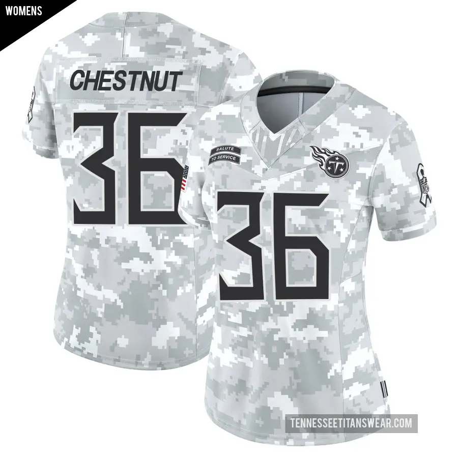 Women's Tennessee Titans ＃36 Julius Chestnut Arctic Camo Limited 2024 Salute to Service Jersey