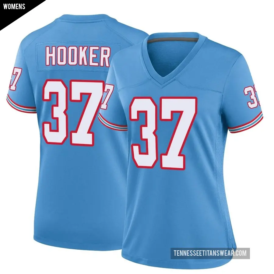Women's Tennessee Titans ＃37 Amani Hooker Light Blue Game Oilers Throwback Alternate Jersey