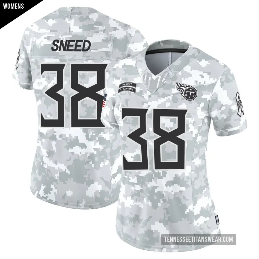 Women's Tennessee Titans ＃38 L'Jarius Sneed Arctic Camo Limited 2024 Salute to Service Jersey