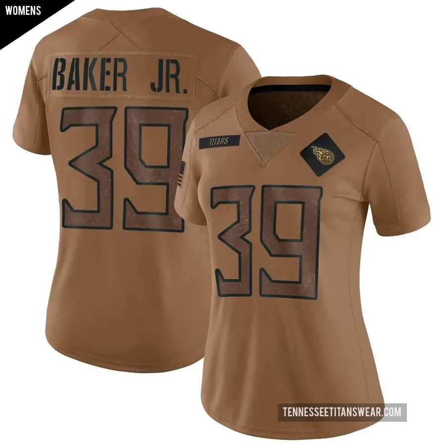 Women's Tennessee Titans ＃39 Darrell Baker Jr. Brown Limited 2023 Salute To Service Jersey