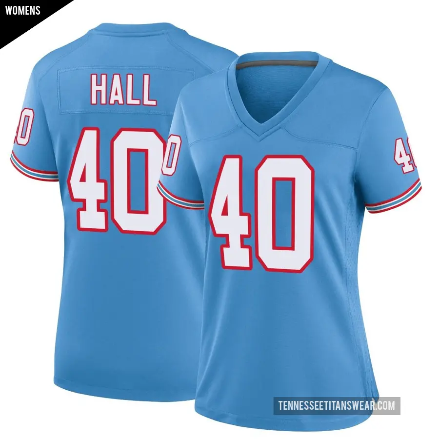 Women's Tennessee Titans ＃40 Kemon Hall Light Blue Game Oilers Throwback Alternate Jersey