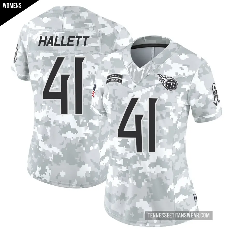Women's Tennessee Titans ＃41 Erick Hallett Arctic Camo Limited 2024 Salute to Service Jersey