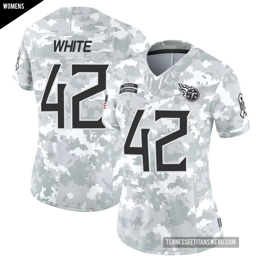 Women's Tennessee Titans ＃42 Kyzir White Arctic Camo Limited 2024 Salute to Service Jersey