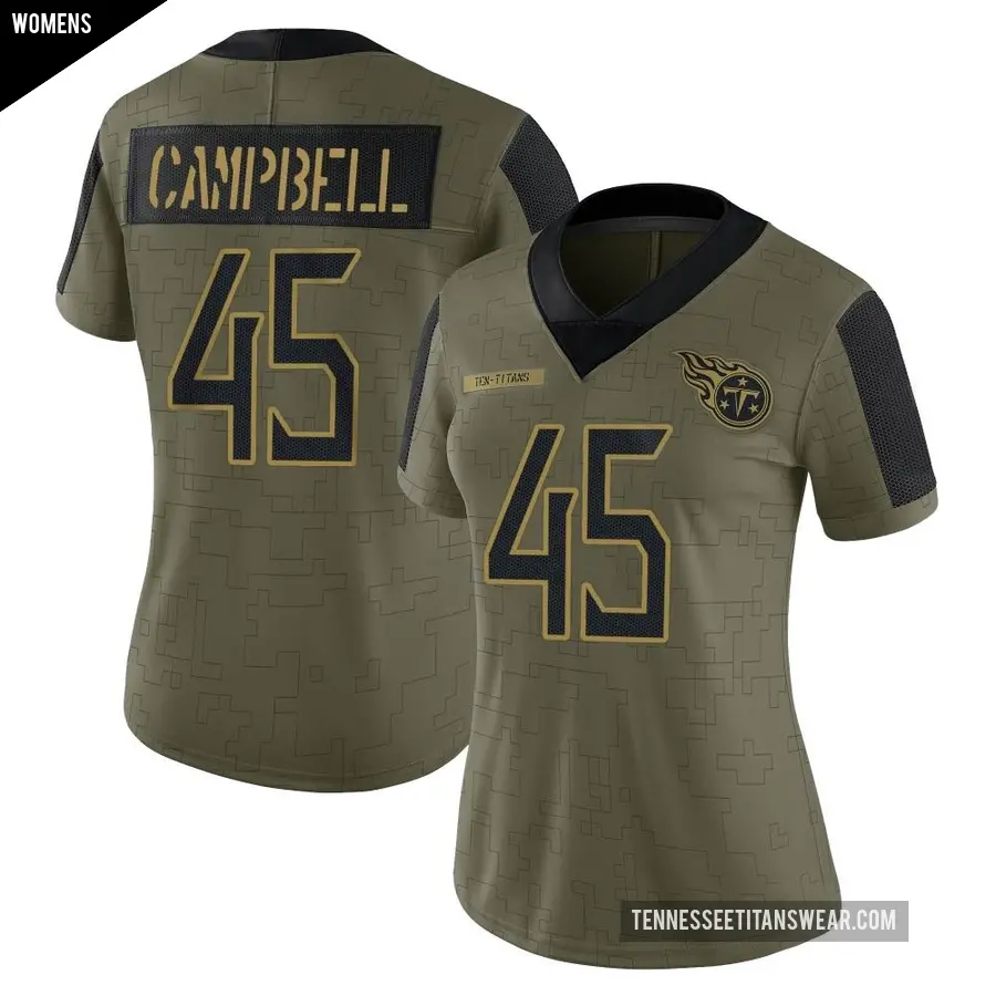 Women's Tennessee Titans ＃45 Chance Campbell Olive Limited 2021 Salute To Service Jersey