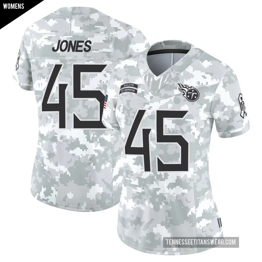 Women's Tennessee Titans ＃45 Dre'Mont Jones Arctic Camo Limited 2024 Salute to Service Jersey