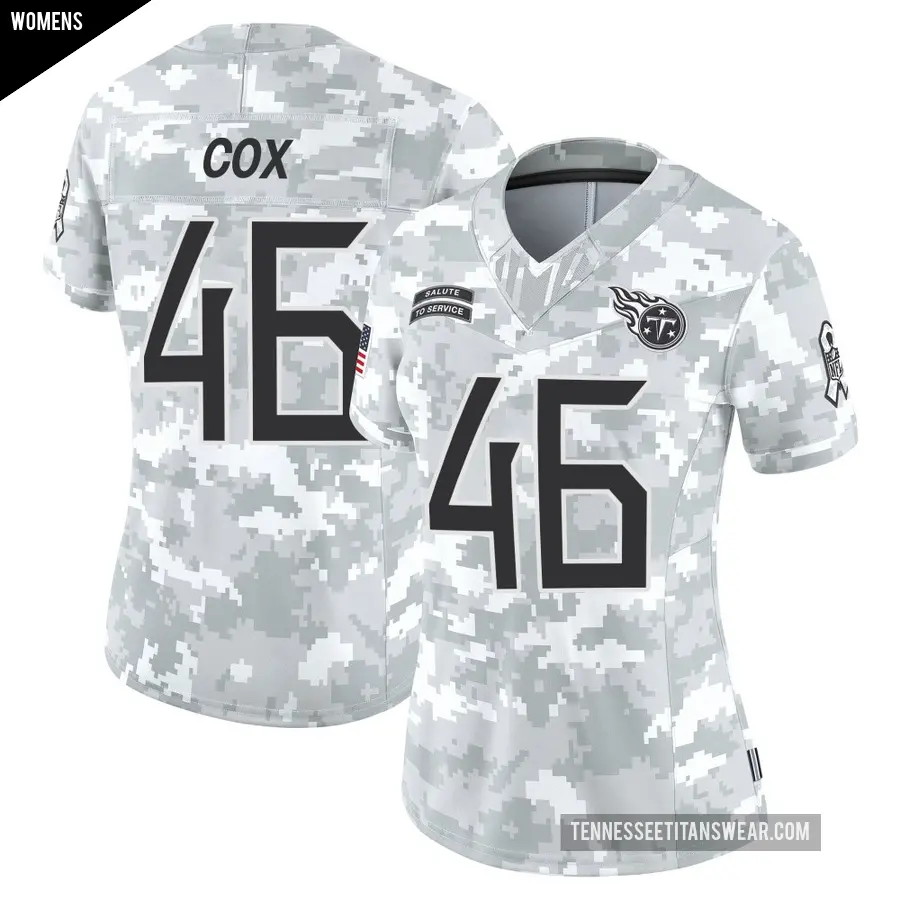 Women's Tennessee Titans ＃46 Morgan Cox Arctic Camo Limited 2024 Salute to Service Jersey