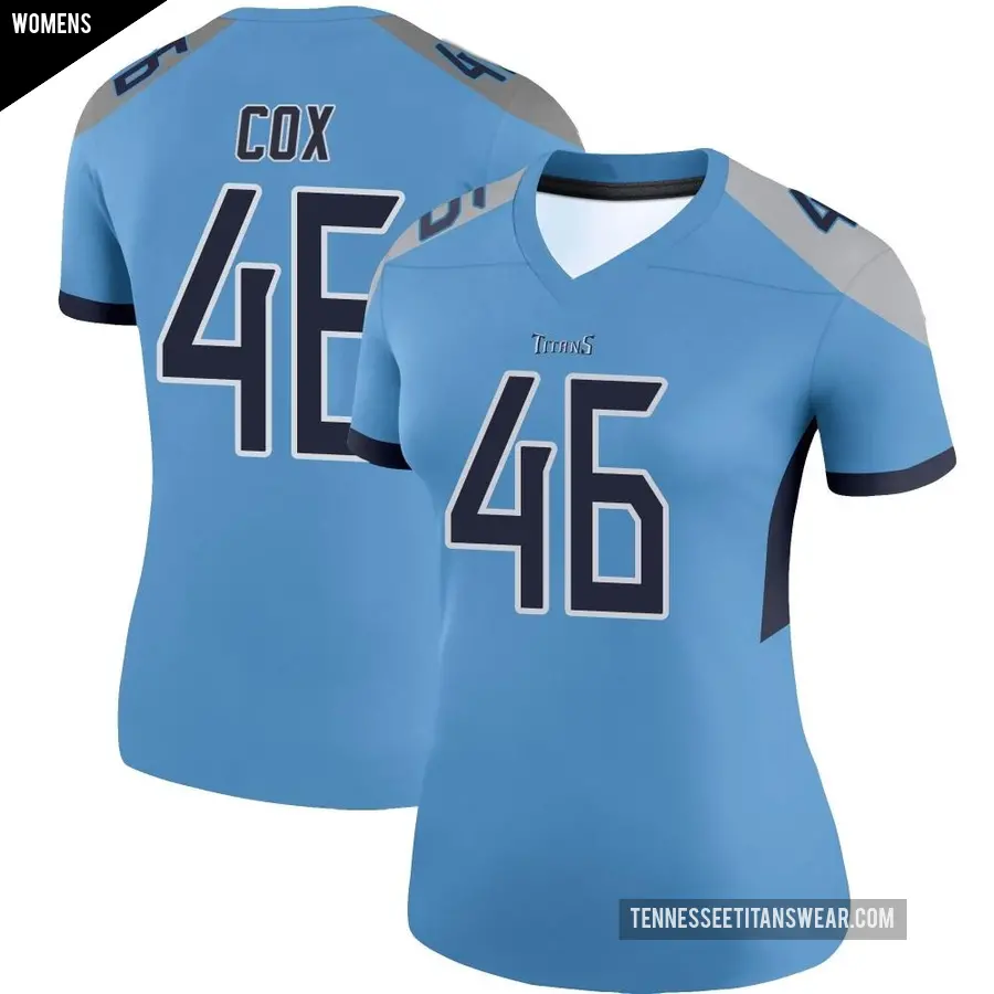 Women's Tennessee Titans ＃46 Morgan Cox Light Blue Legend Jersey
