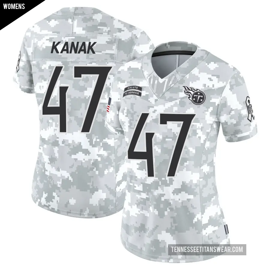 Women's Tennessee Titans ＃47 Jaren Kanak Arctic Camo Limited 2024 Salute to Service Jersey