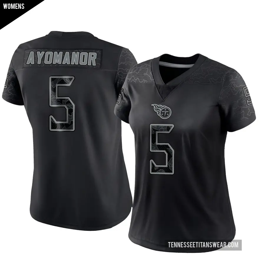 Women's Tennessee Titans ＃5 Elic Ayomanor Black Limited Reflective Jersey