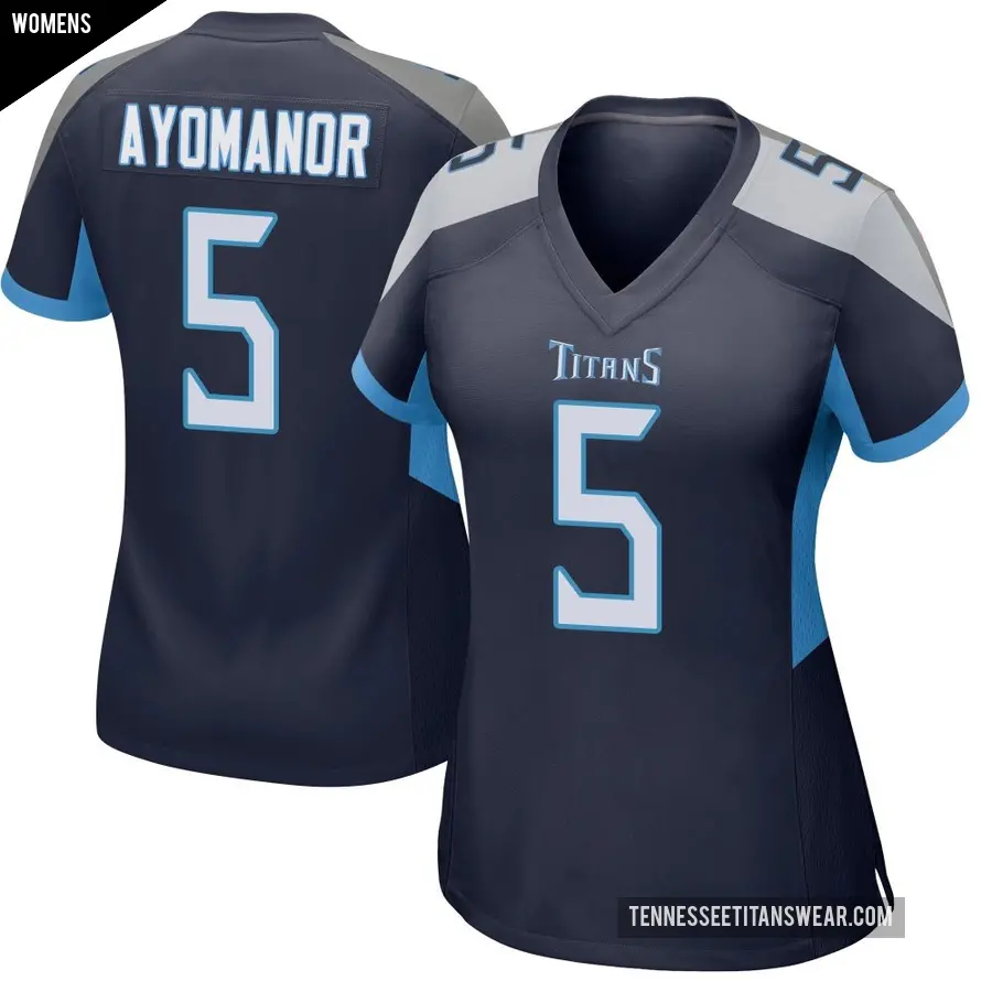 Women's Tennessee Titans ＃5 Elic Ayomanor Navy Game Jersey