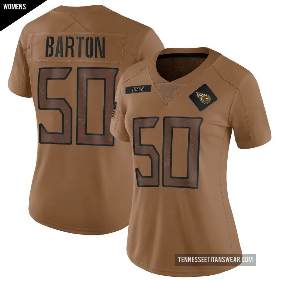 Women's Tennessee Titans ＃50 Cody Barton Brown Limited 2023 Salute To Service Jersey