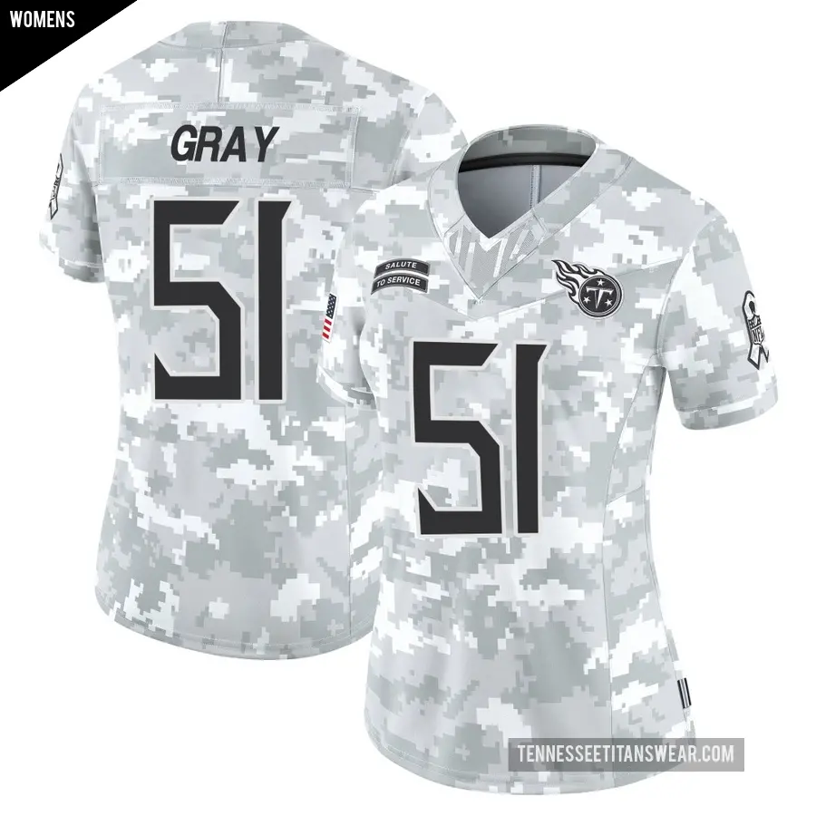 Women's Tennessee Titans ＃51 Cedric Gray Arctic Camo Limited 2024 Salute to Service Jersey