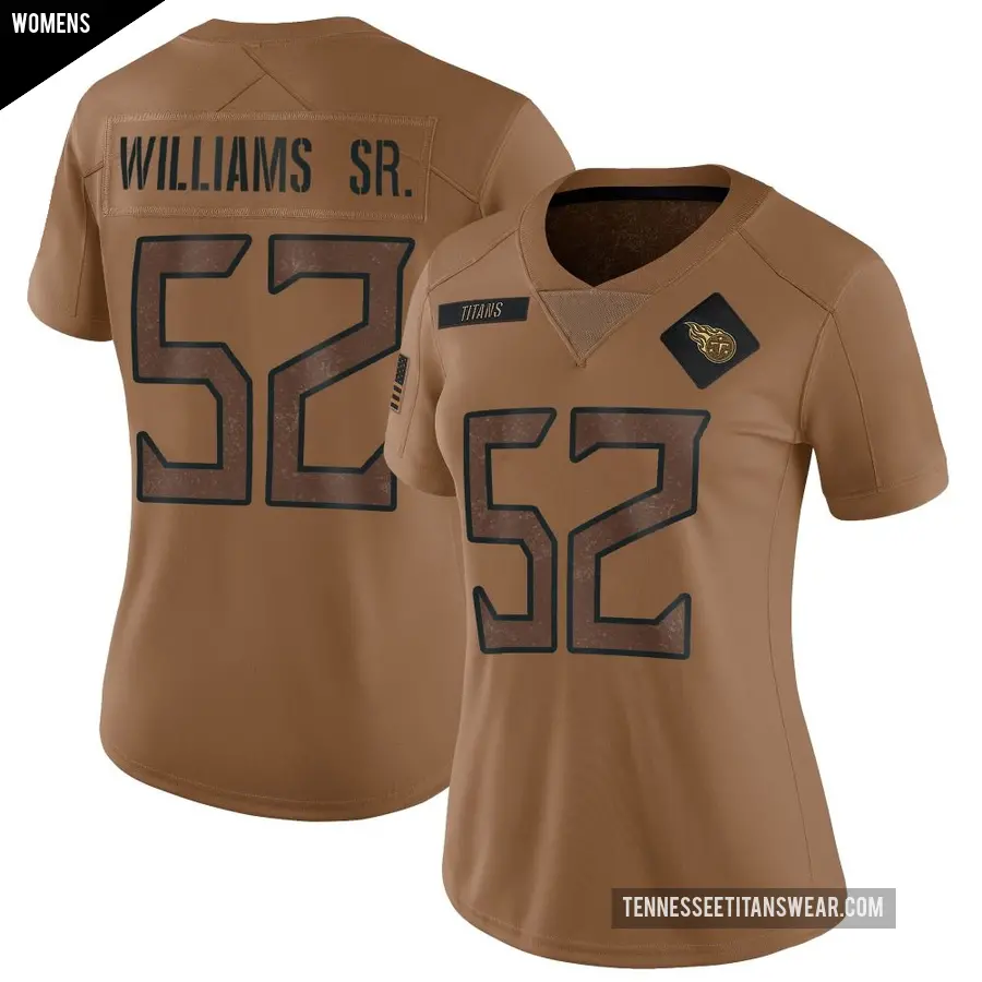Women's Tennessee Titans ＃52 James Williams Sr. Brown Limited 2023 Salute To Service Jersey