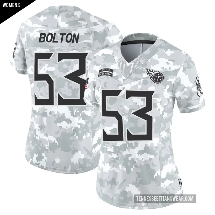 Women's Tennessee Titans ＃53 Curtis Bolton III Arctic Camo Limited 2024 Salute to Service Jersey