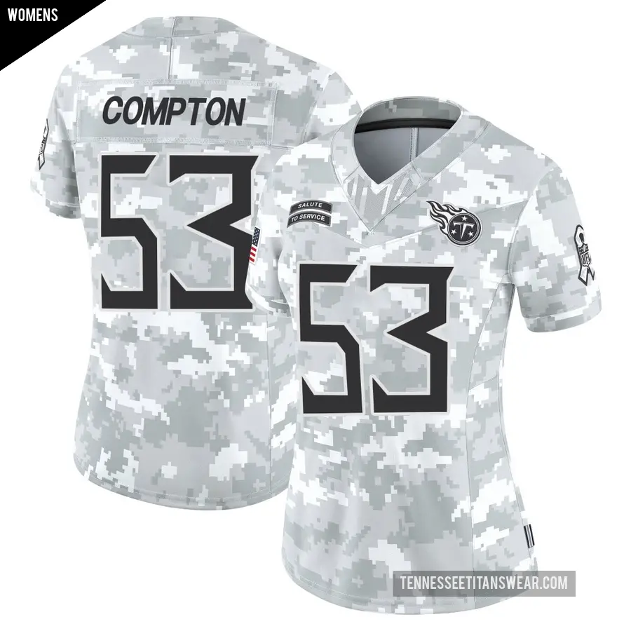 Women's Tennessee Titans ＃53 Will Compton Arctic Camo Limited 2024 Salute to Service Jersey