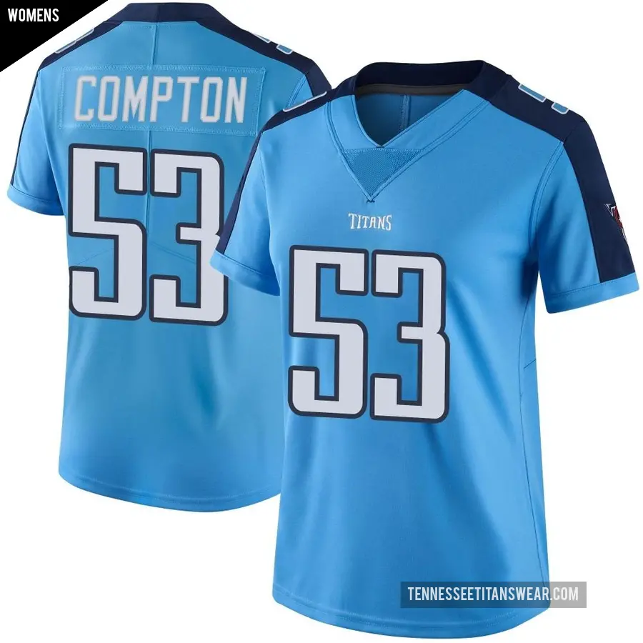 Women's Tennessee Titans ＃53 Will Compton Light Blue Limited Color Rush Jersey