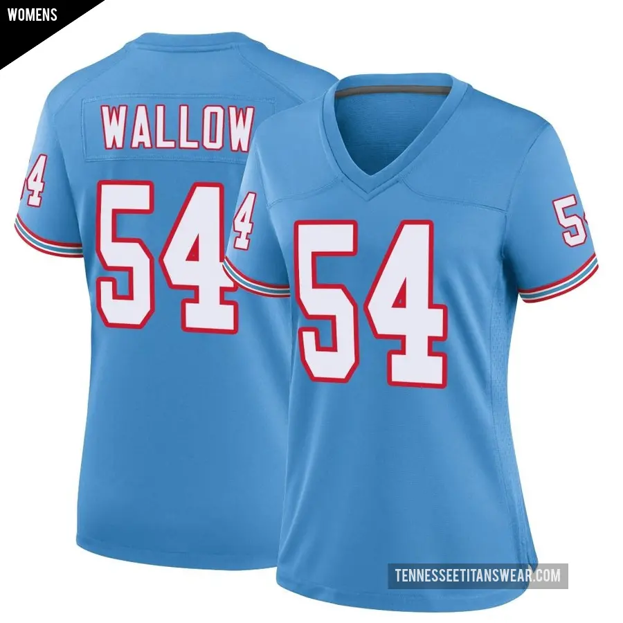 Women's Tennessee Titans ＃54 Garret Wallow Light Blue Game Oilers Throwback Alternate Jersey