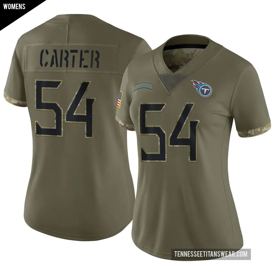 Women's Tennessee Titans ＃54 Lorenzo Carter Olive Limited 2022 Salute To Service Jersey