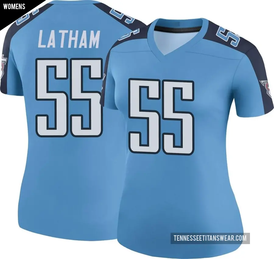 Women's Tennessee Titans ＃55 JC Latham Light Blue Legend Color Rush Jersey