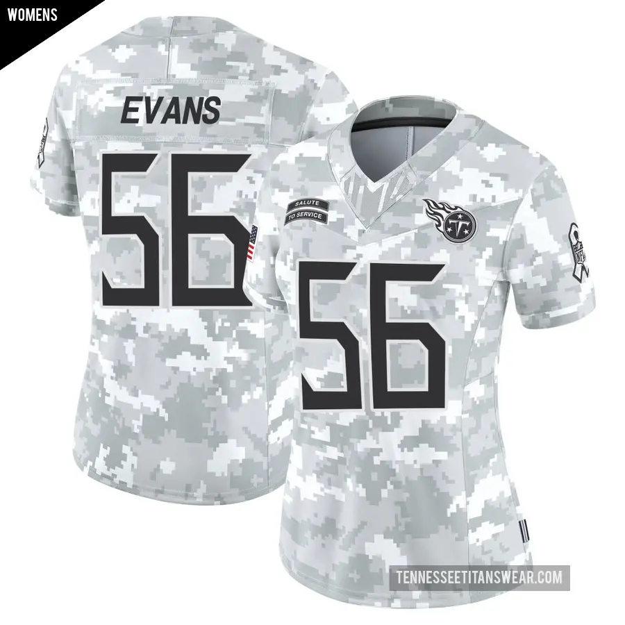 Women's Tennessee Titans ＃56 Desmond Evans Arctic Camo Limited 2024 Salute to Service Jersey