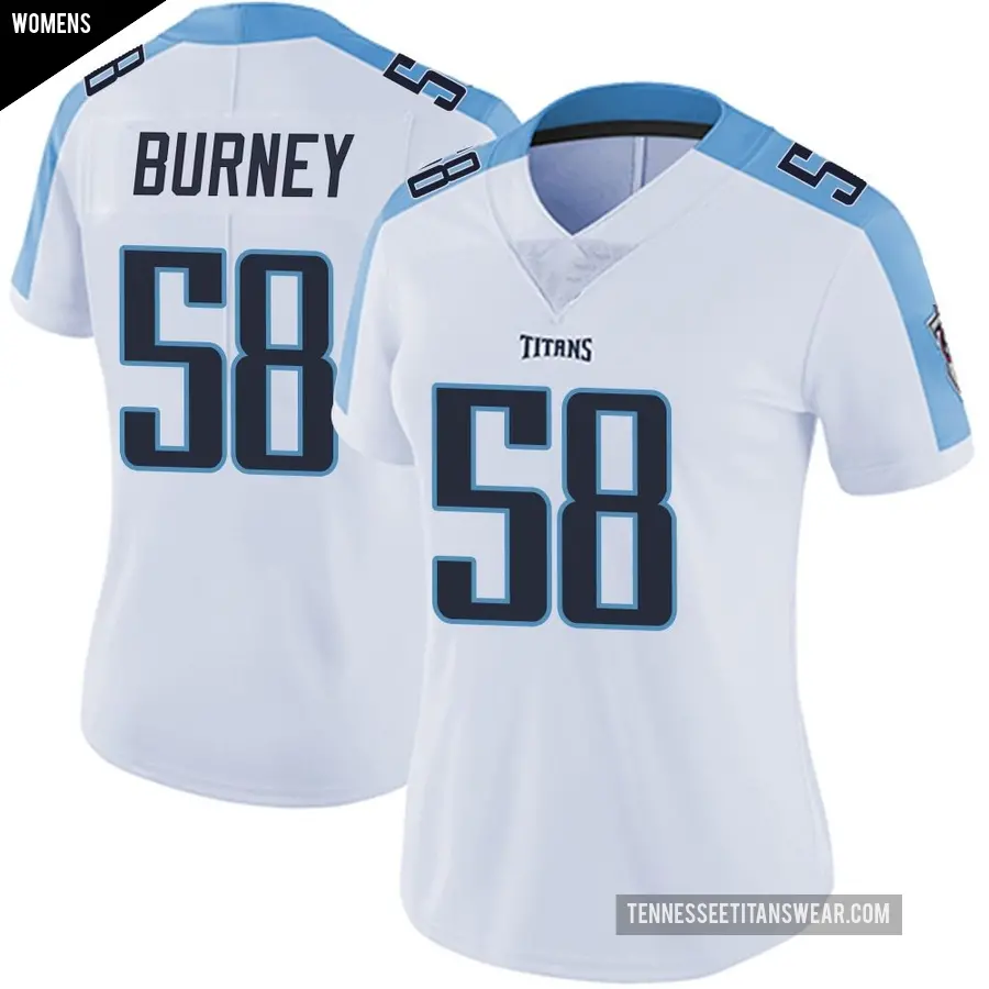 Women's Tennessee Titans ＃58 Amari Burney White Limited Vapor Untouchable Jersey