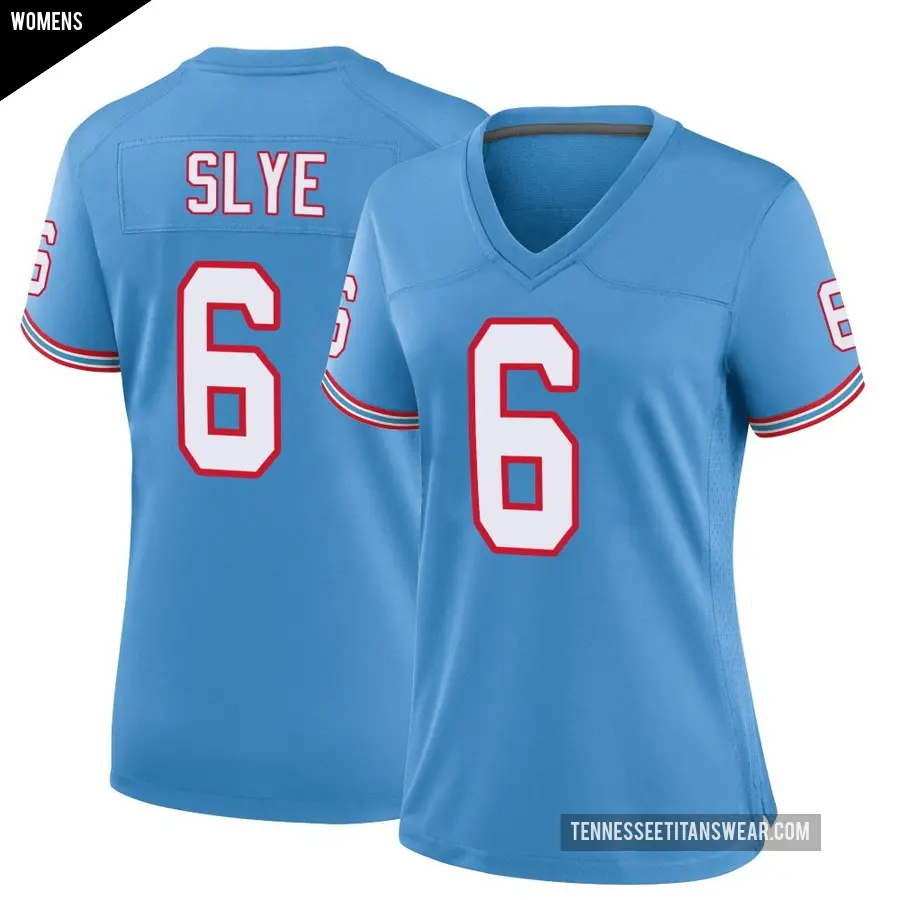 Women&#039;s Tennessee Titans &#65283;6 Joey Slye Light Blue Game Oilers Throwback Alternate Jersey