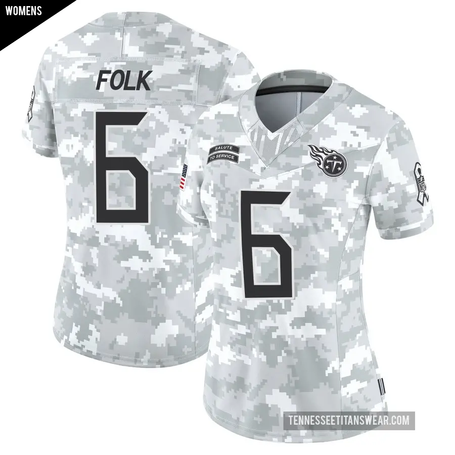 Women's Tennessee Titans ＃6 Nick Folk Arctic Camo Limited 2024 Salute to Service Jersey