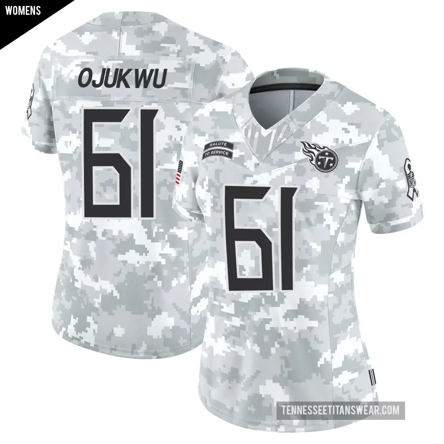 Women's Tennessee Titans ＃61 John Ojukwu Arctic Camo Limited 2024 Salute to Service Jersey