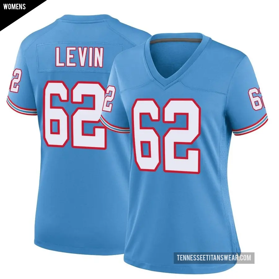 Women's Tennessee Titans ＃62 Corey Levin Light Blue Game Oilers Throwback Alternate Jersey