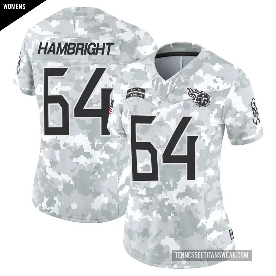 Women's Tennessee Titans ＃64 Arlington Hambright Arctic Camo Limited 2024 Salute to Service Jersey