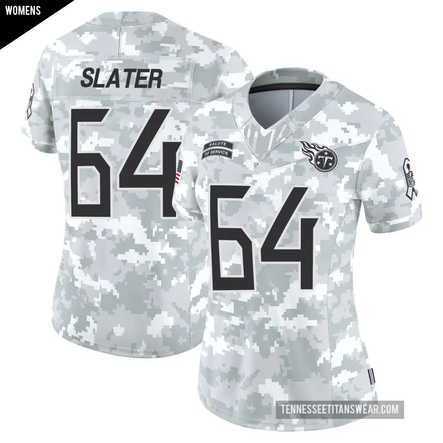 Women's Tennessee Titans ＃64 Jackson Slater Arctic Camo Limited 2024 Salute to Service Jersey