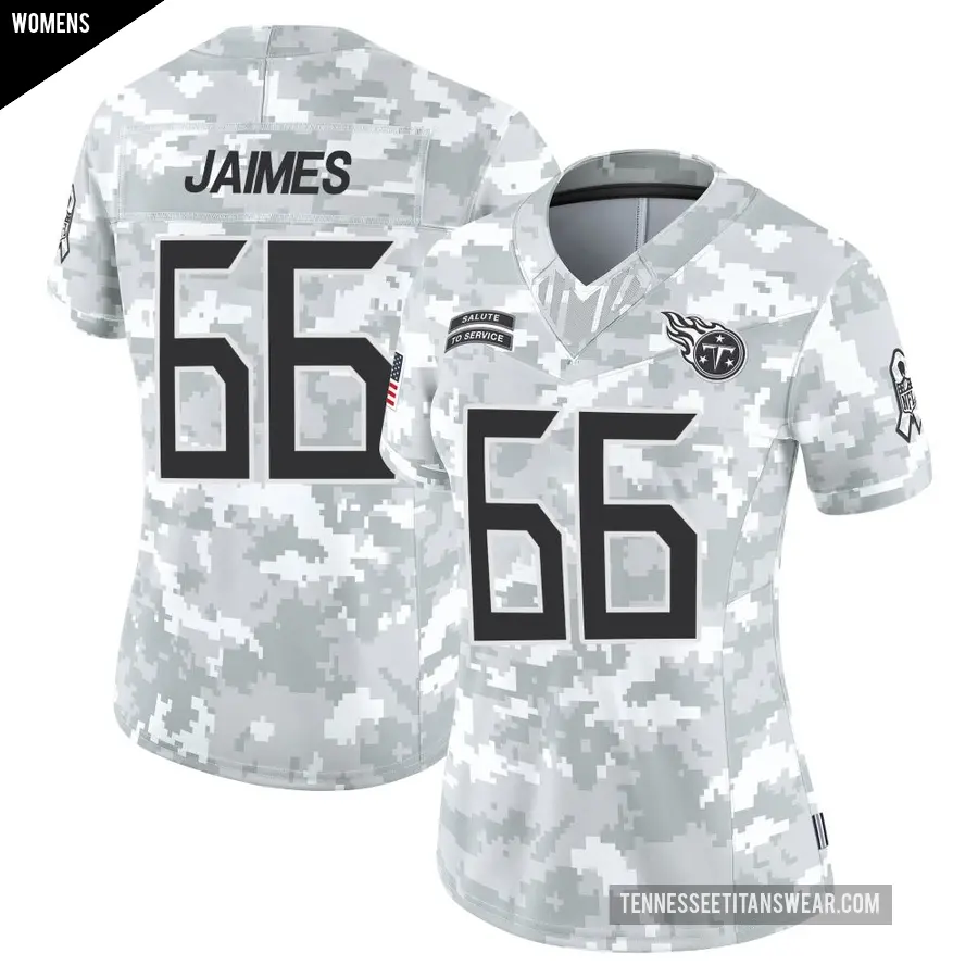 Women's Tennessee Titans ＃66 Brenden Jaimes Arctic Camo Limited 2024 Salute to Service Jersey