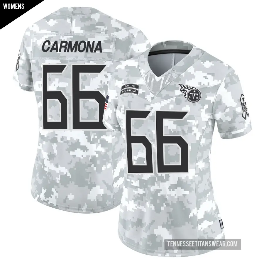 Women's Tennessee Titans ＃66 Fernando Carmona Arctic Camo Limited 2024 Salute to Service Jersey