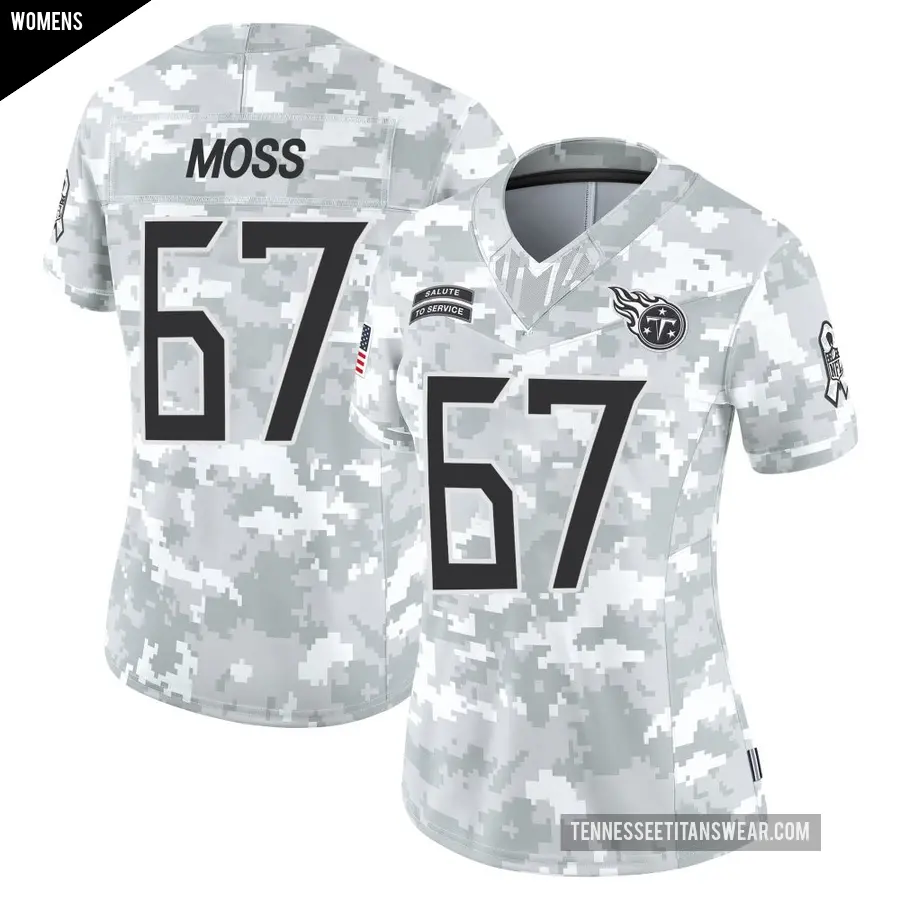 Women's Tennessee Titans ＃67 Drew Moss Arctic Camo Limited 2024 Salute to Service Jersey