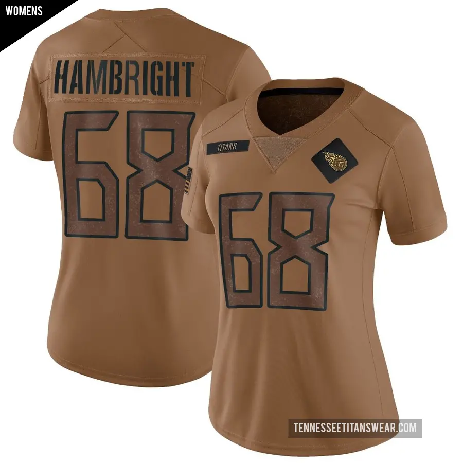 Women's Tennessee Titans ＃68 Arlington Hambright Brown Limited 2023 Salute To Service Jersey
