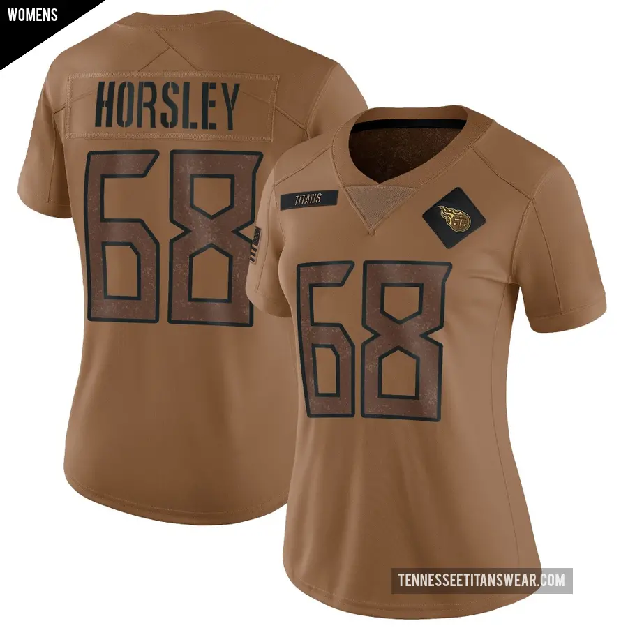 Women's Tennessee Titans ＃68 Cam Horsley Brown Limited 2023 Salute To Service Jersey