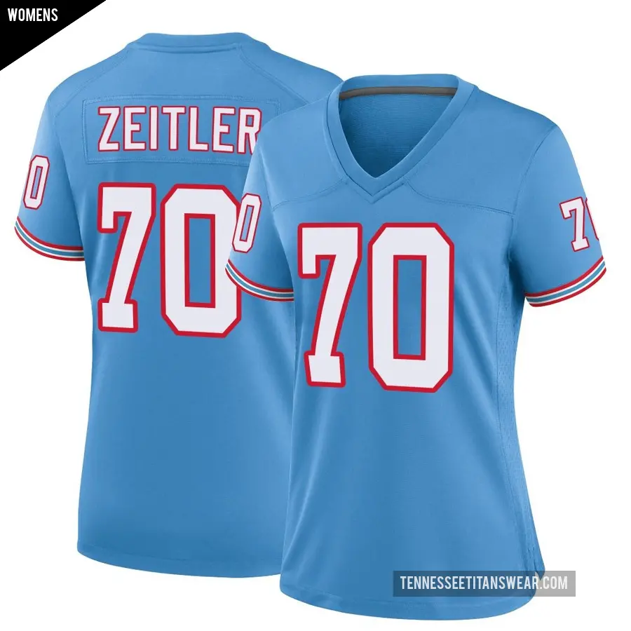 Women's Tennessee Titans ＃70 Kevin Zeitler Light Blue Game Oilers Throwback Alternate Jersey