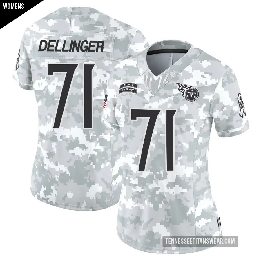 Women's Tennessee Titans ＃71 Garrett Dellinger Arctic Camo Limited 2024 Salute to Service Jersey